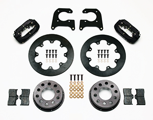 Wilwood Forged Dynalite Rear Drag Brake Kit Parts Laid Out - Type III Anodize Caliper - Plain Face Rotor