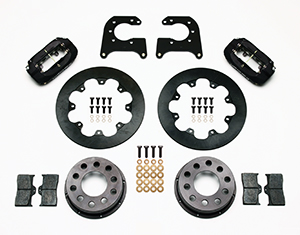 Wilwood Forged Dynalite Rear Drag Brake Kit Parts Laid Out - Type III Anodize Caliper - Plain Face Rotor