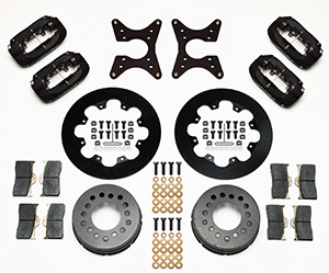Wilwood Forged Dynalite Dual Dynamic Rear Drag Brake Kit Parts Laid Out - Type III Anodize Caliper - Plain Face Rotor
