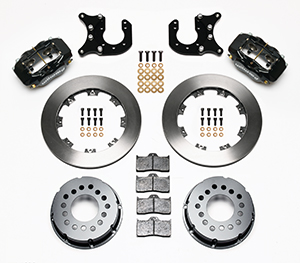 Wilwood Forged Dynalite Pro Series Rear Brake Kit Parts Laid Out - Black Powder Coat Caliper - Plain Face Rotor