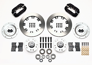 Wilwood Forged Dynalite Pro Series Front Brake Kit Parts Laid Out - Type III Anodize Caliper - Plain Face Rotor