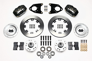 Wilwood Forged Dynalite Big Brake Front Brake Kit (Hub) Parts Laid Out - Black Powder Coat Caliper - Plain Face Rotor