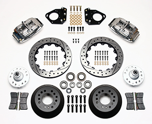 Wilwood Superlite 6 Big Brake Front Brake Kit (Hub) Parts Laid Out - Polish Caliper - SRP Drilled & Slotted Rotor