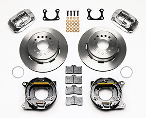 Wilwood Forged Dynalite Rear Parking Brake Kit Parts Laid Out - Polish Caliper - Plain Face Rotor