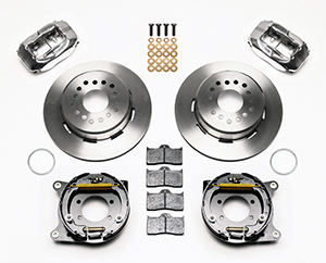 Wilwood Forged Dynalite Rear Parking Brake Kit Parts Laid Out - Polish Caliper - Plain Face Rotor