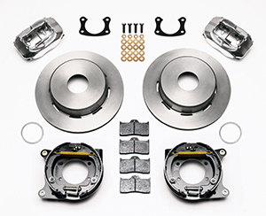 Wilwood Forged Dynalite Rear Parking Brake Kit Parts Laid Out - Polish Caliper - Plain Face Rotor