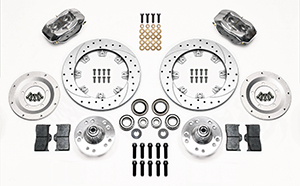 Wilwood Forged Dynalite Big Brake Front Brake Kit (Hub, Less Brackets) Parts Laid Out - Polish Caliper - SRP Drilled & Slotted Rotor