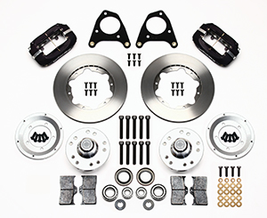 Wilwood Forged Dynalite Pro Series Front Brake Kit Parts Laid Out - Type III Anodize Caliper - Plain Face Rotor