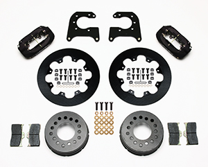 Wilwood Forged Dynalite Dynamic Rear Drag Brake Kit Parts Laid Out - Type III Anodize Caliper - Plain Face Rotor