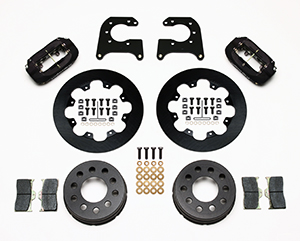 Wilwood Forged Dynalite Dynamic Rear Drag Brake Kit Parts Laid Out - Type III Anodize Caliper - Plain Face Rotor