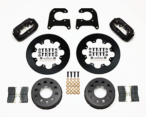 Wilwood Forged Dynalite Dynamic Rear Drag Brake Kit Parts Laid Out - Type III Anodize Caliper - Plain Face Rotor