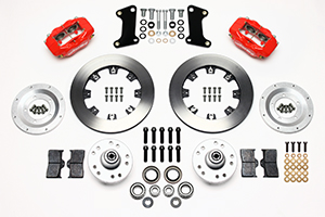 Wilwood Forged Dynalite Big Brake Front Brake Kit (Hub) Parts Laid Out - Red Powder Coat Caliper - Plain Face Rotor