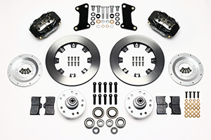 Wilwood Forged Dynalite Big Brake Front Brake Kit (Hub) Parts Laid Out - Black Powder Coat Caliper - Plain Face Rotor