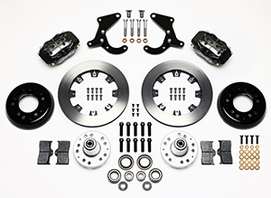 Wilwood Forged Dynalite Big Brake Front Brake Kit (Hub) Parts Laid Out - Black Powder Coat Caliper - Plain Face Rotor