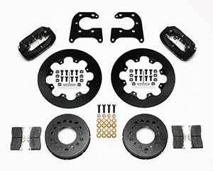 Wilwood Forged Dynalite Dynamic Rear Drag Brake Kit Parts Laid Out - Type III Anodize Caliper - Plain Face Rotor