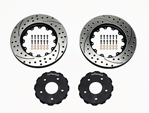 Wilwood Promatrix Front Replacement Rotor Kit Parts Laid Out - SRP Drilled & Slotted Rotor