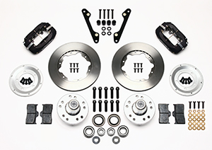 Wilwood Forged Dynalite Pro Series Front Brake Kit Parts Laid Out - Type III Anodize Caliper - Plain Face Rotor