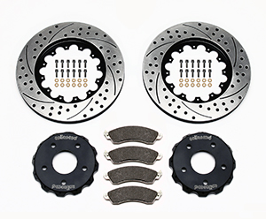 Wilwood Promatrix Front Replacement Rotor Kit Parts Laid Out - SRP Drilled & Slotted Rotor
