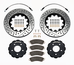 Wilwood Promatrix Front Replacement Rotor Kit Parts Laid Out - SRP Drilled & Slotted Rotor