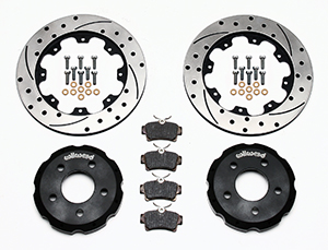 Wilwood Promatrix Rear Replacement Rotor Kit Parts Laid Out - SRP Drilled & Slotted Rotor