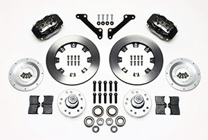 Wilwood Forged Dynalite Big Brake Front Brake Kit (Hub) Parts Laid Out - Black Powder Coat Caliper - Plain Face Rotor