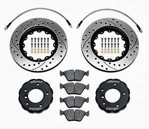 Wilwood Promatrix Front Replacement Rotor Kit Parts Laid Out - SRP Drilled & Slotted Rotor