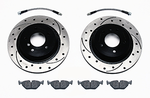 Wilwood Promatrix Rear Replacement Rotor Kit Parts Laid Out - SRP Drilled & Slotted Rotor