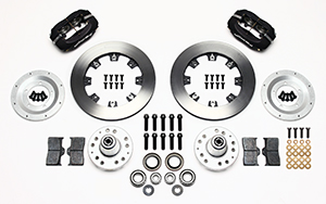 Wilwood Forged Dynalite Big Brake Front Brake Kit (Hub) Parts Laid Out - Type III Anodize Caliper - Plain Face Rotor