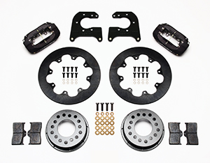 Wilwood Forged Dynalite Rear Drag Brake Kit Parts Laid Out - Type III Anodize Caliper - Plain Face Rotor