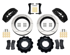 Wilwood TC6R Big Brake Truck Front Brake Kit Parts Laid Out - Black Powder Coat Caliper - GT Slotted Rotor