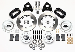 Wilwood Forged Dynalite Pro Series Front Brake Kit Parts Laid Out - Type III Anodize Caliper - Plain Face Rotor