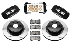 Wilwood AERO4 Big Brake Truck Rear Brake Kit Parts Laid Out - Black Powder Coat Caliper - GT Slotted Rotor