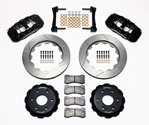 Wilwood AERO6 Big Brake Truck Front Brake Kit Parts Laid Out - Black Powder Coat Caliper - GT Slotted Rotor