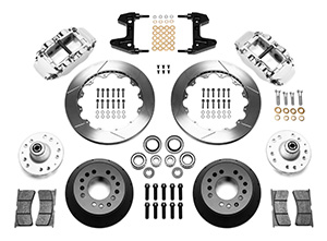 Wilwood Forged Narrow Superlite 6R Big Brake Front Brake Kit (Hub) Parts Laid Out - Polish Caliper - GT Slotted Rotor