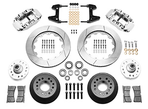 Wilwood Forged Narrow Superlite 6R Big Brake Front Brake Kit (Hub) Parts Laid Out - Polish Caliper - GT Slotted Rotor