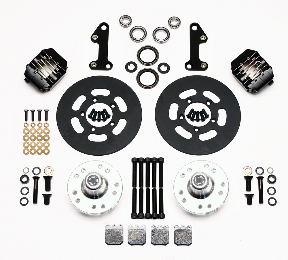 Wilwood Dynapro Single Front Drag Brake Kit Parts Laid Out - Type III Ano Caliper - Plain Face Rotor