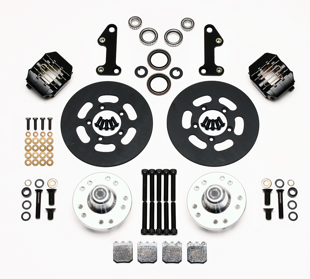 Wilwood Dynapro Single Front Drag Brake Kit Parts Laid Out - Type III Anodize Caliper - Plain Face Rotor