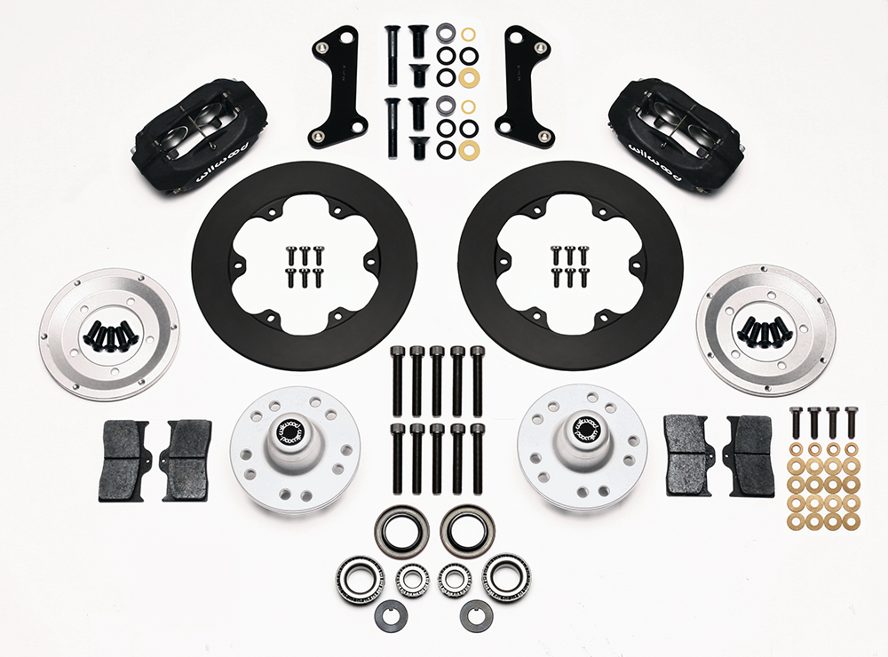 Wilwood Forged Dynalite Front Drag Brake Kit Parts Laid Out - Type III Anodize Caliper - Plain Face Rotor