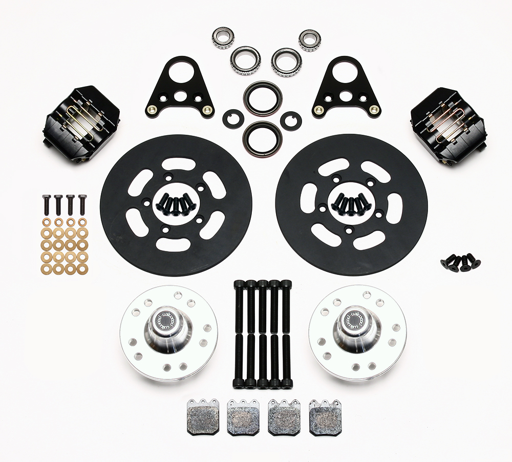 Wilwood Dynapro Single Front Drag Brake Kit Parts Laid Out - Type III Anodize Caliper - Plain Face Rotor