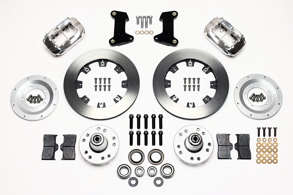 Wilwood Forged Dynalite Big Brake Front Brake Kit (Hub) Parts Laid Out - Polish Caliper - Plain Face Rotor