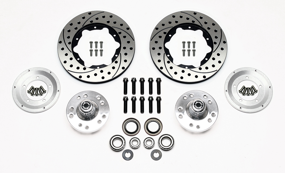Wilwood Front Hub Kit (6 Bolt Rotor) Parts Laid Out - SRP Drilled & Slotted Rotor