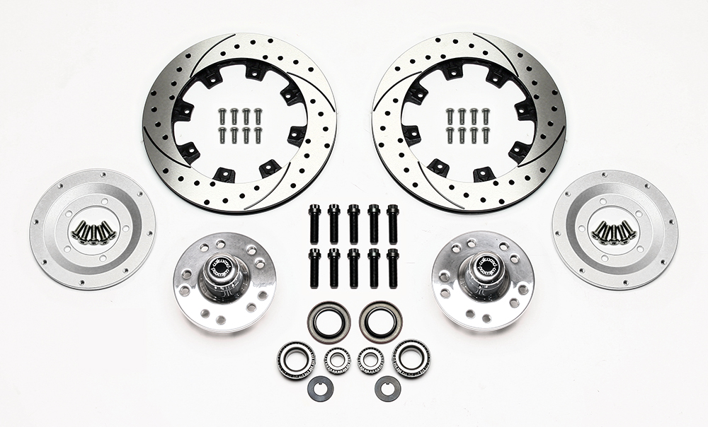 Wilwood Front Hub Kit (8 Bolt Rotor) Parts Laid Out - SRP Drilled & Slotted Rotor