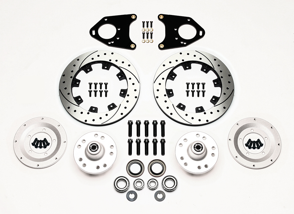 Wilwood Front Hub Kit (8 Bolt Rotor) Parts Laid Out - SRP Drilled & Slotted Rotor