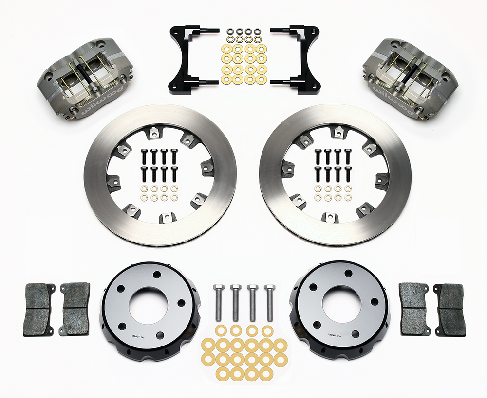 Wilwood Dynapro Radial Front Pro-Street Brake Kit Parts Laid Out - Type III Anodize Caliper - Plain Face Rotor