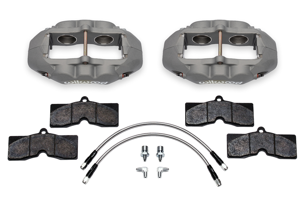 Wilwood D8-4 Front Replacement Caliper Kit Parts Laid Out - Type III Anodize Caliper