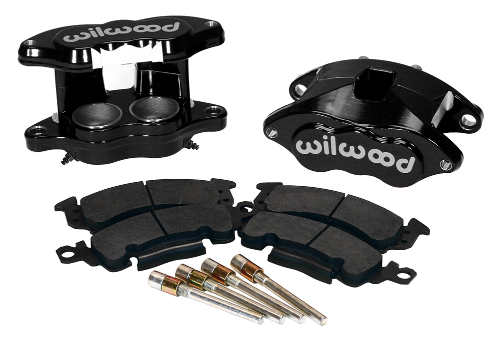 Wilwood D52 Front Caliper Kit Parts Laid Out - Black Powder Coat Caliper