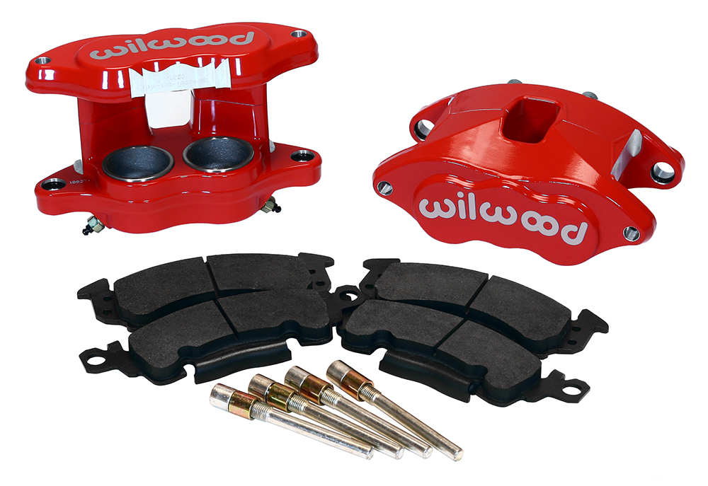 Wilwood D52 Front Caliper Kit Parts Laid Out - Red Powder Coat Caliper