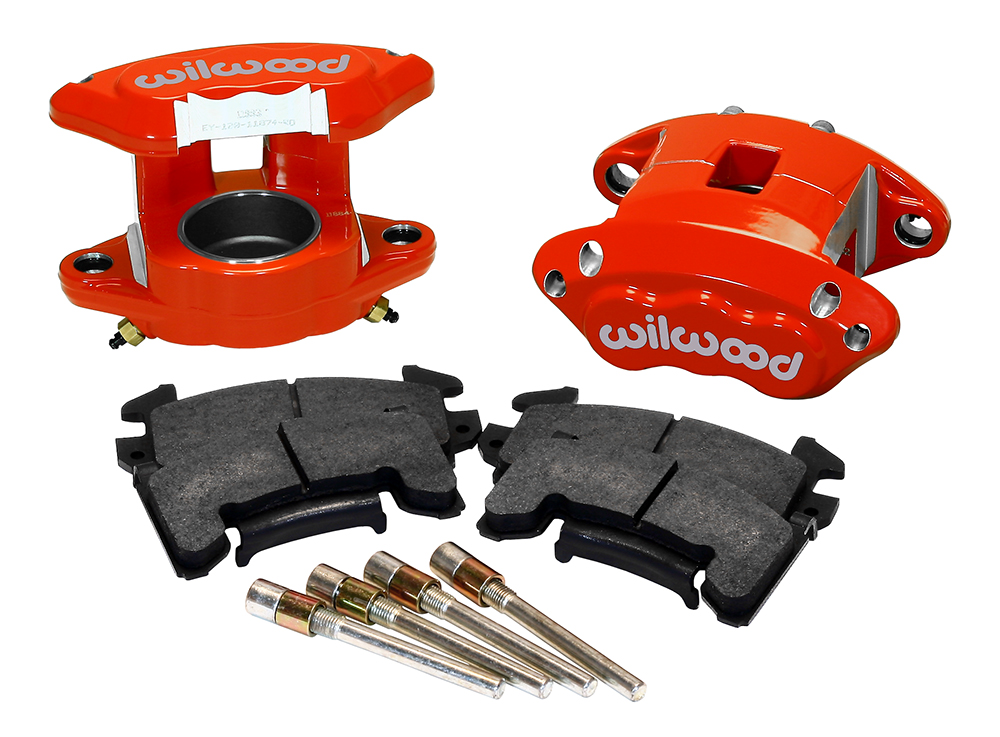 Wilwood D154 Front Caliper Kit Parts Laid Out - Red Powder Coat Caliper