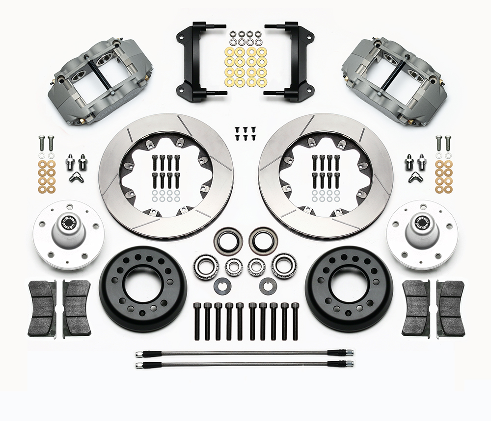 Wilwood Forged Superlite 4R Big Brake Front Brake Kit (Race) Parts Laid Out - Type III Anodize Caliper - GT Slotted Rotor