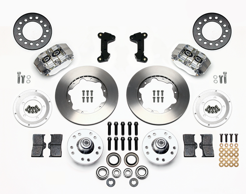 Wilwood Dynapro Dust-Boot Pro Series Front Brake Kit Parts Laid Out - Polish Caliper - Plain Face Rotor